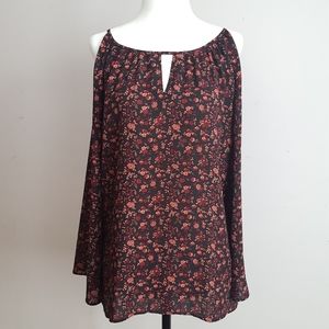 Cold Shoulder Bell Sleeve Floral Top Size M